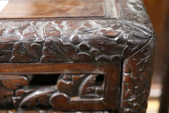 A nest of five carved hardwood Chinese tables W.46cm